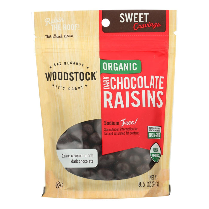 Woodstock Organic Dark Chocolate Raisins, Rich Flavorful Indulgence (8.5 Oz., Pack of 8)