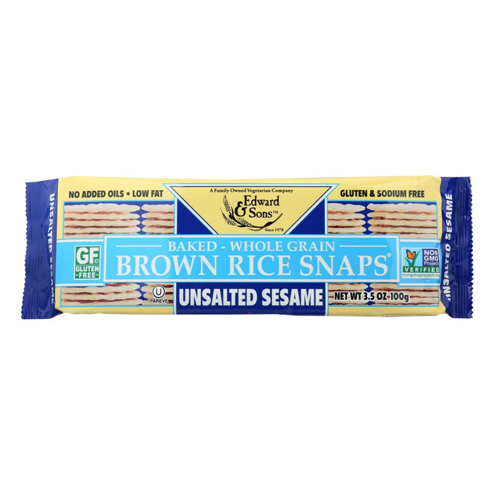 Edward and Sons Brown Rice Snaps (Pack of 12) - Unsalted Sesame, 3.5oz