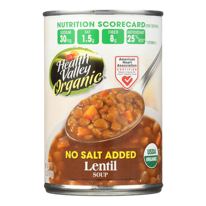 Health Valley Organic Lentil Soup, Pack of 12 - 15 Oz. Cans, No Salt Added