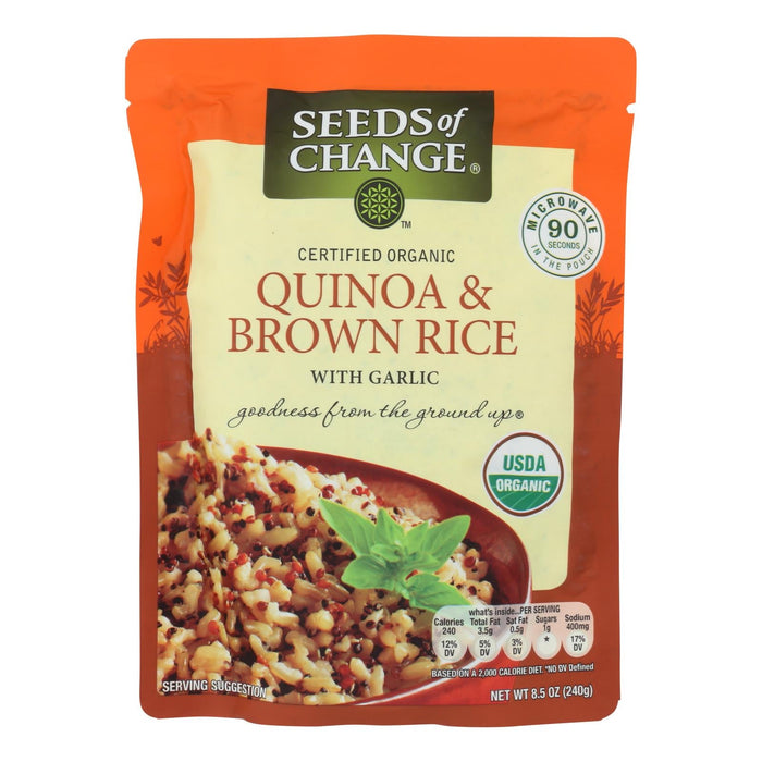 Seeds of Change Organic Quinoa + Brown Rice with Garlic, 8.5 Oz. (Bulk Pack of 12)