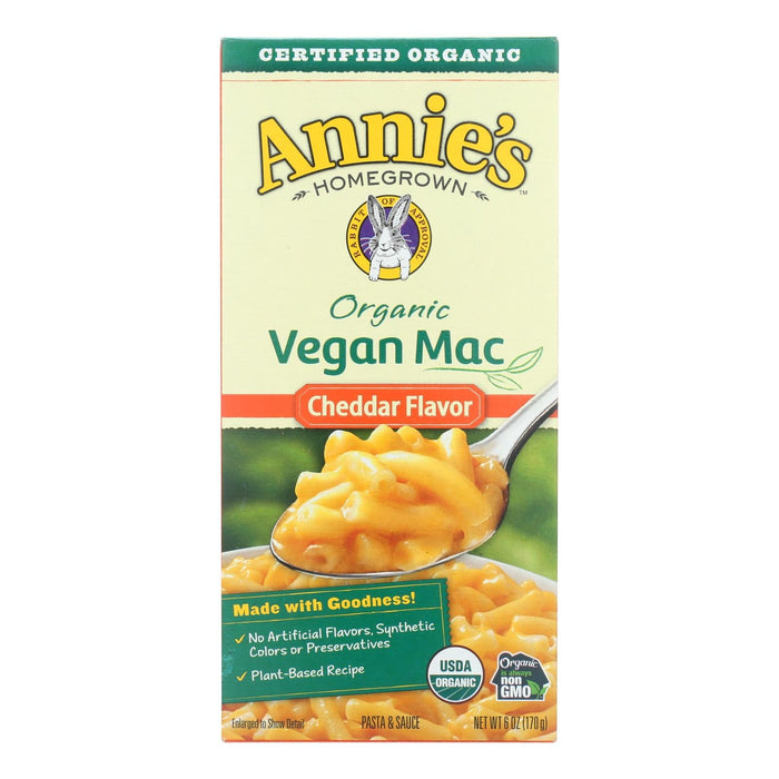 Annie's Homegrown Vegan Macaroni & Cheese - 6 Oz. Organic Cheddar (Pack of 12)