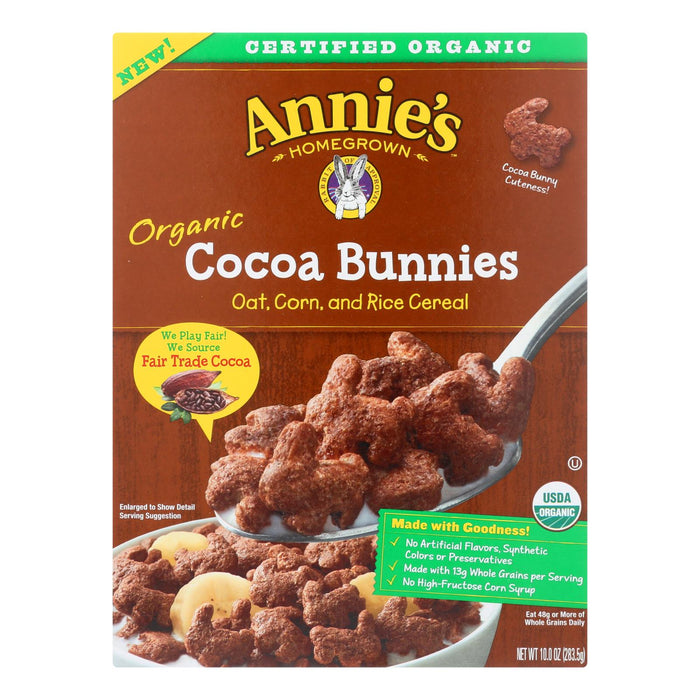 Annie's Homegrown Organic Cocoa Bunnies Oat with Corn and Rice Cereal, 10-Ounce Packs (10 Count)