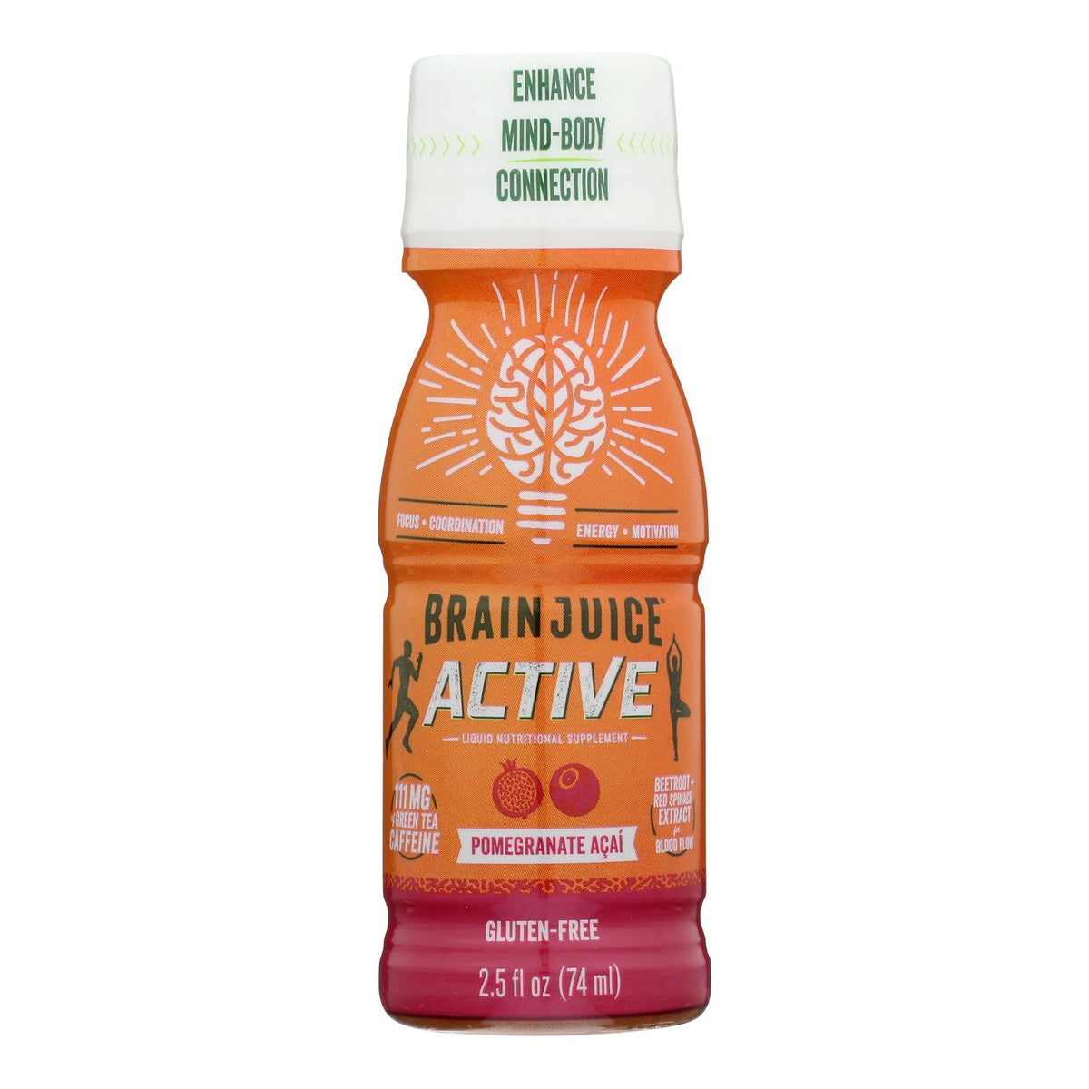 Brain Juice Pre-Workout Pomegranate Acai Active Shots (Pack of 12 - 2 ...