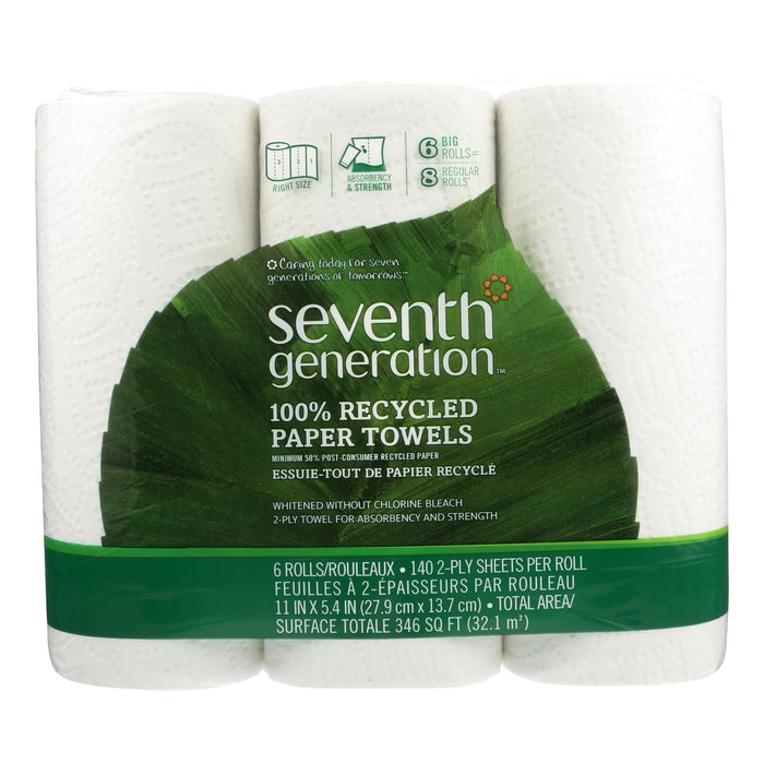 Seventh Generation White Recycled Paper Towels, Pack of 4