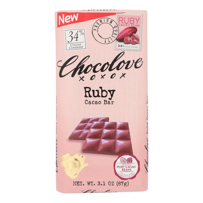 Chocolove Xoxox Ruby Cacao Bean Bar, Rich and Fruity, 3.1 Oz Bar (Pack of 12)
