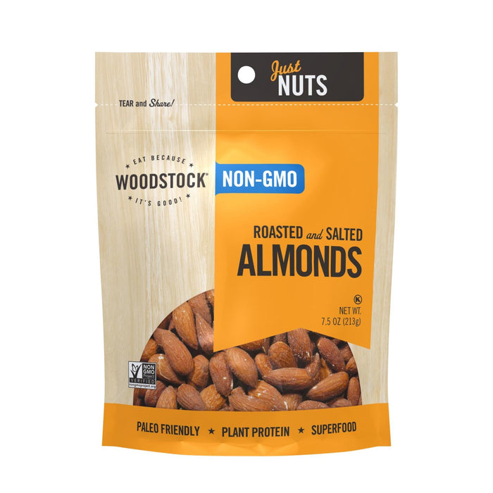 Woodstock Wholesome Roasted & Salted Non-GMO Almonds (8 Pack, 7.5 Oz./Pack)