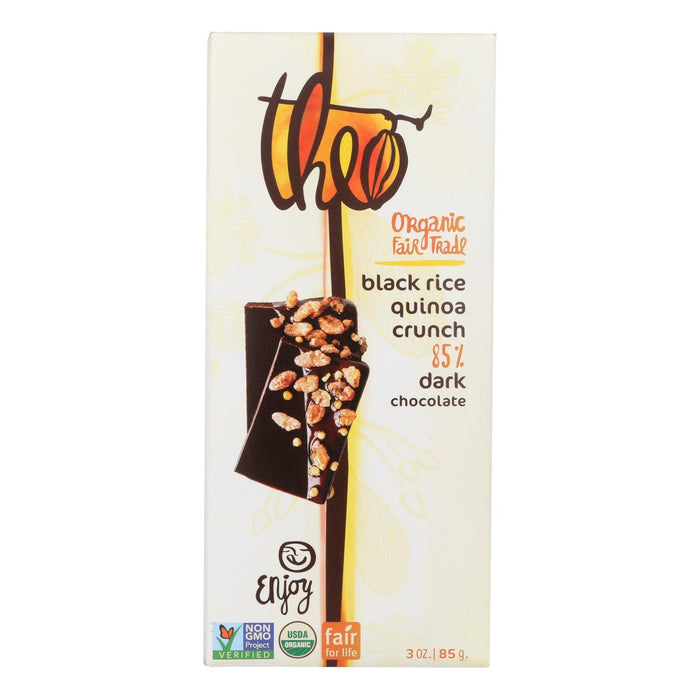 Theo Chocolate Black Rice Quinoa Crunch (Pack of 12) - 85% Dark Chocolate, 3 Oz.