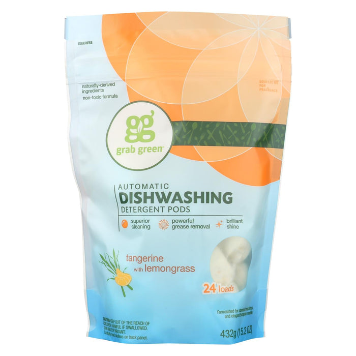 Grab Green Automatic Dishwasher Pods - Tangerine With Lemongrass Scent (Pack of 6, 24 Pods)