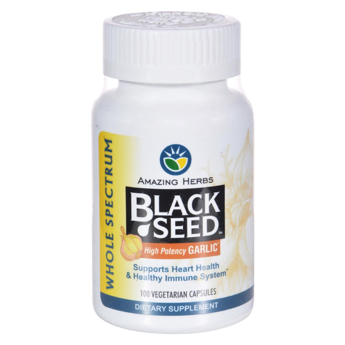 Amazing Herbs Black Seed and Garlic Supplement, 100 Capsules