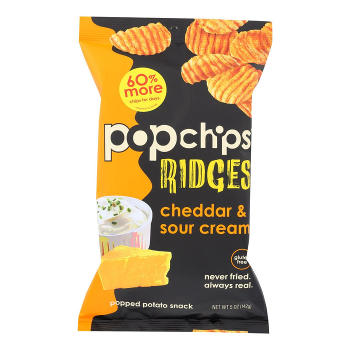 Popchips Potato Chip Ridges Cheddar Sour Cream (Pack of 12) - 5 Oz.