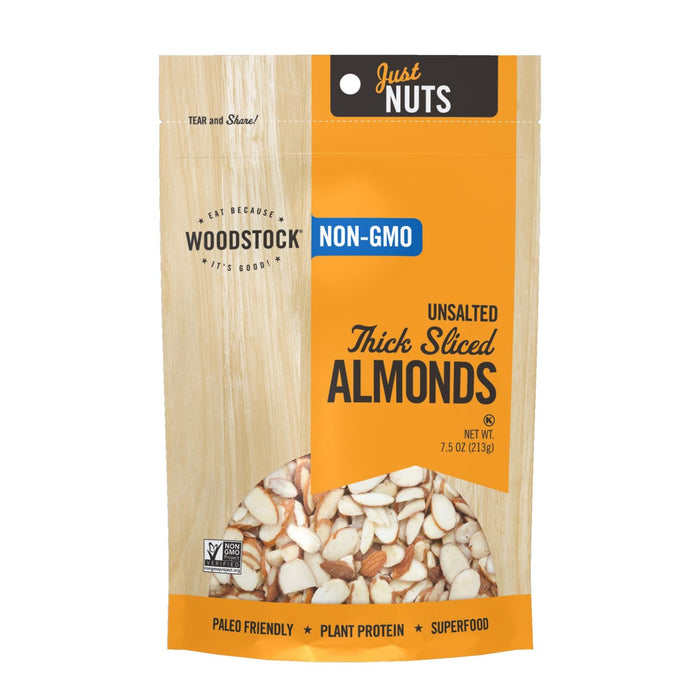 Woodstock Non-GMO Thick Cut Unsalted Almonds, 7.5 Oz (Pack of 8)