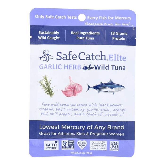 Safe Catch Tuna: Garlic Herb Flavor - 2.6 Oz. Pouch (Pack of 12)