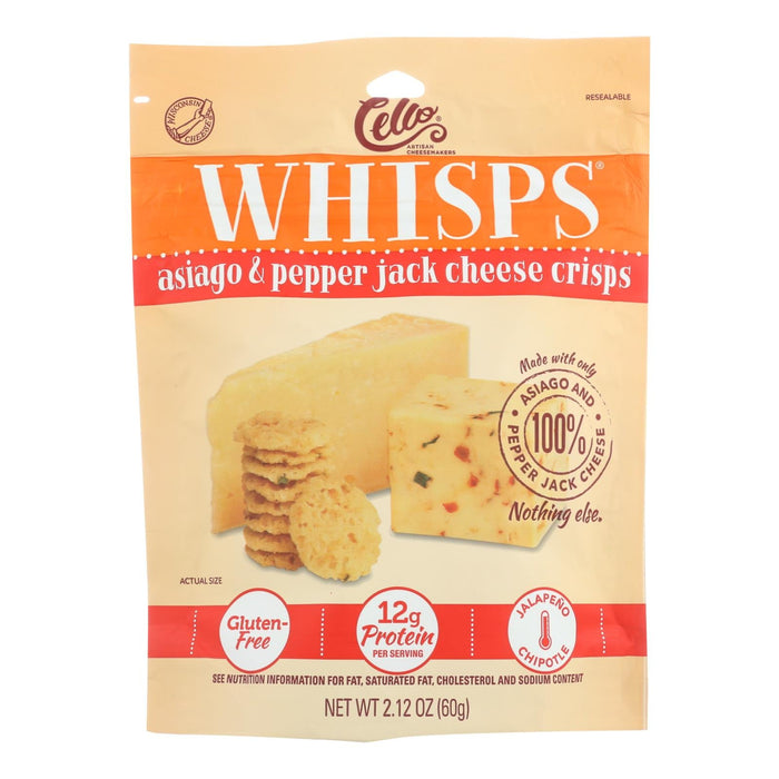 Cello Whisps Asiago & Pepper Jack Cheese Crisps, 12 x 2.12 Oz. Bags