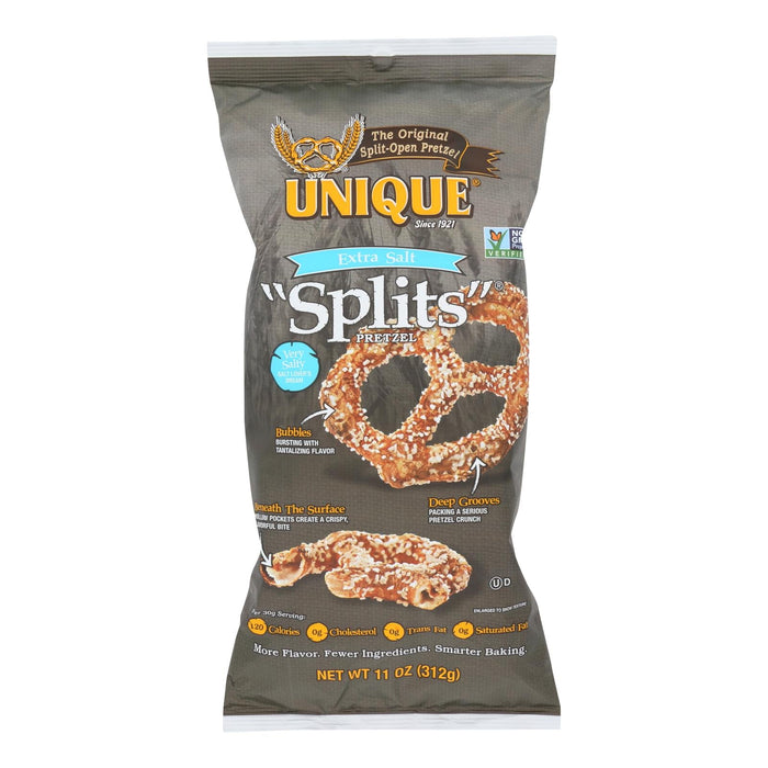 Unique Pretzels: Extra Salt Splits (11oz, Pack of 12) - Crunchy, All-Natural Snack