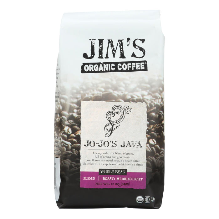 Jim's Organic Coffee: JoJo's Java Whole Beans, Pack of 6 x 12 Oz.