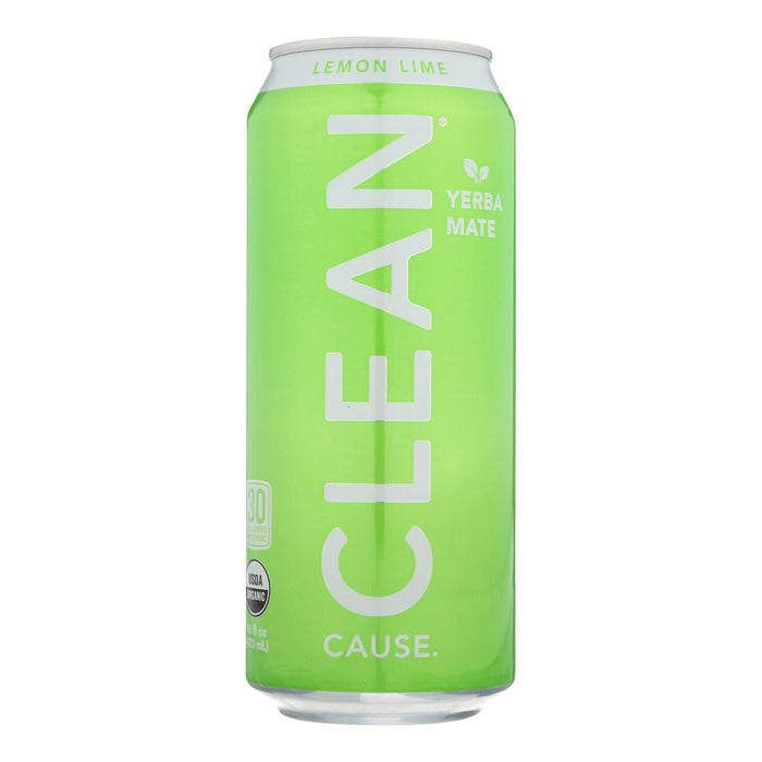 Clean Cause Yerba Mate Lemon Lime Energy Drink (Pack of 12 - 16 Fl Oz)