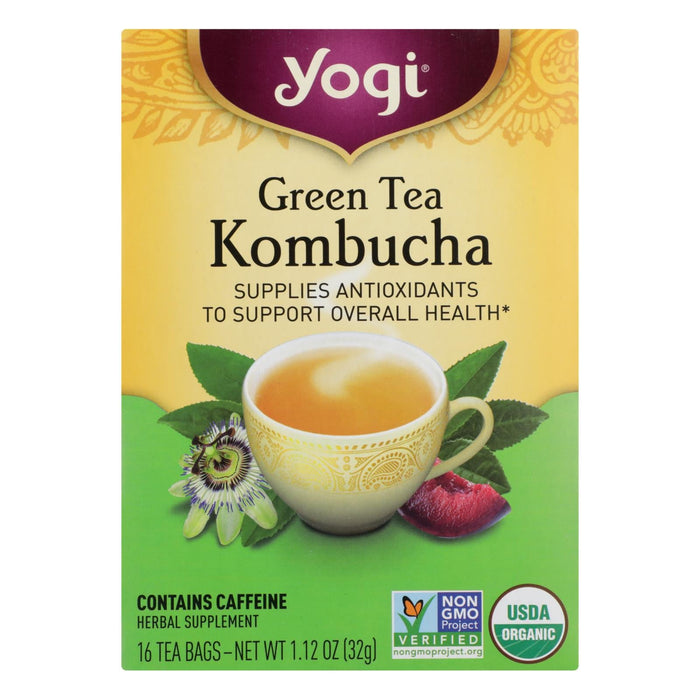 Yogi Refreshing Green Tea Kombucha - Vibrant Flavor, 16 Tea Bags (Pack of 6)