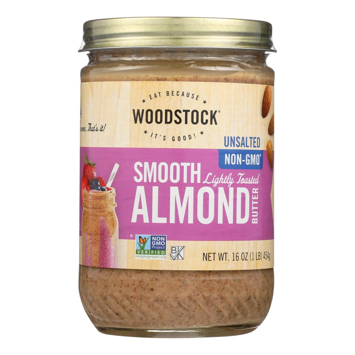 Woodstock Unsalted Non-GMO Smooth Lightly Toasted Almond Butter, 12-Pack, 16 oz Each