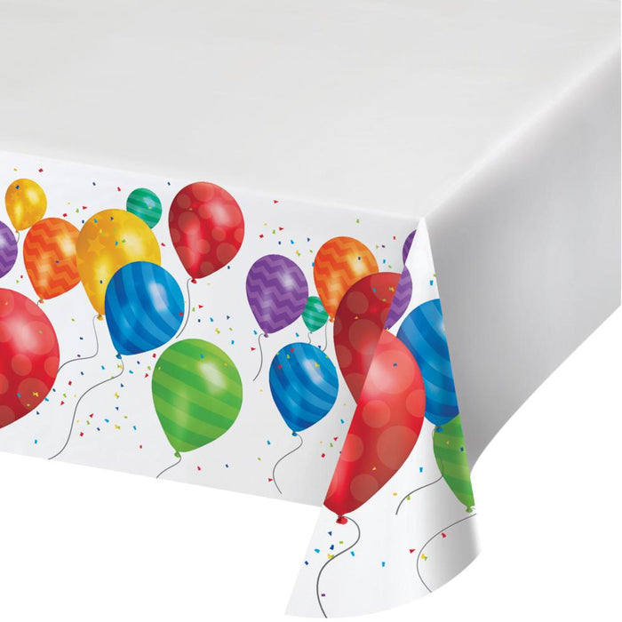 Bulk Balloon Blast Plastic Tablecover 54 inch x102 inch , Border Print (6 per Case)