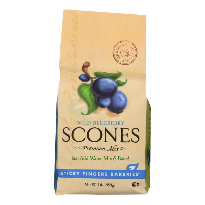 Sticky Fingers Blueberry Scone Mix - Quick & Easy, Just Add Water (Case of 6, 16oz) - Kosher, All-Natural Baking