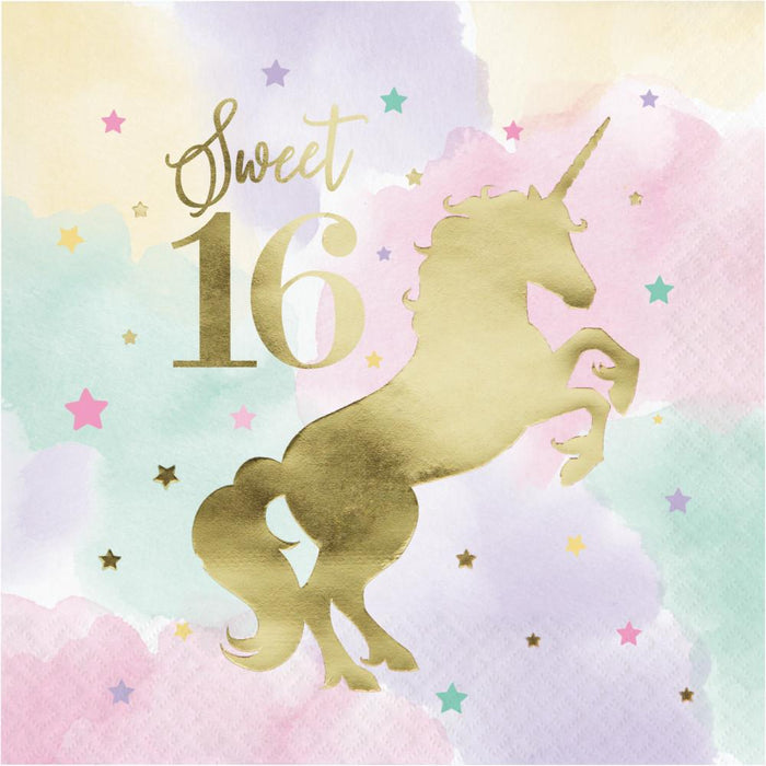 Bulk Unicorn Sparkle 16th Birthday Luncheon Napkins (192 per Case)