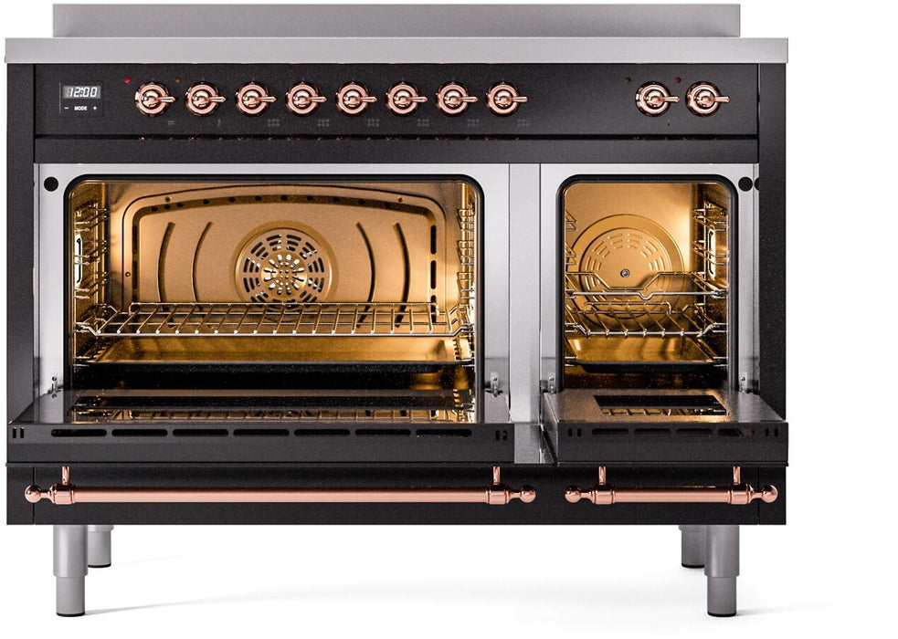 ILVE Nostalgie II 48" Electric Range, Glossy Black, Copper Trim UPI486NMPBKP