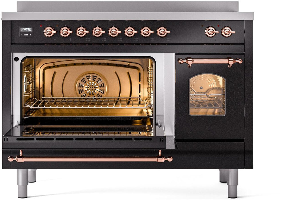 ILVE Nostalgie II 48" Electric Range, Glossy Black, Copper Trim UPI486NMPBKP