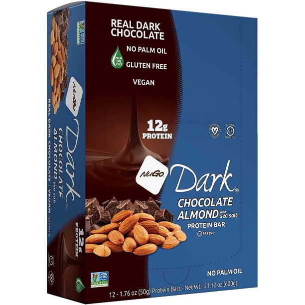 Nugo Dark Chocolate Almond Sea Salt Protein Bars (Pack of 12, 1.76 Oz Each)