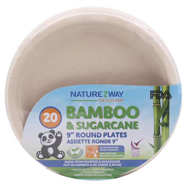 Naturezway 20-Pack Bamboo Round Plates, 9 Inches