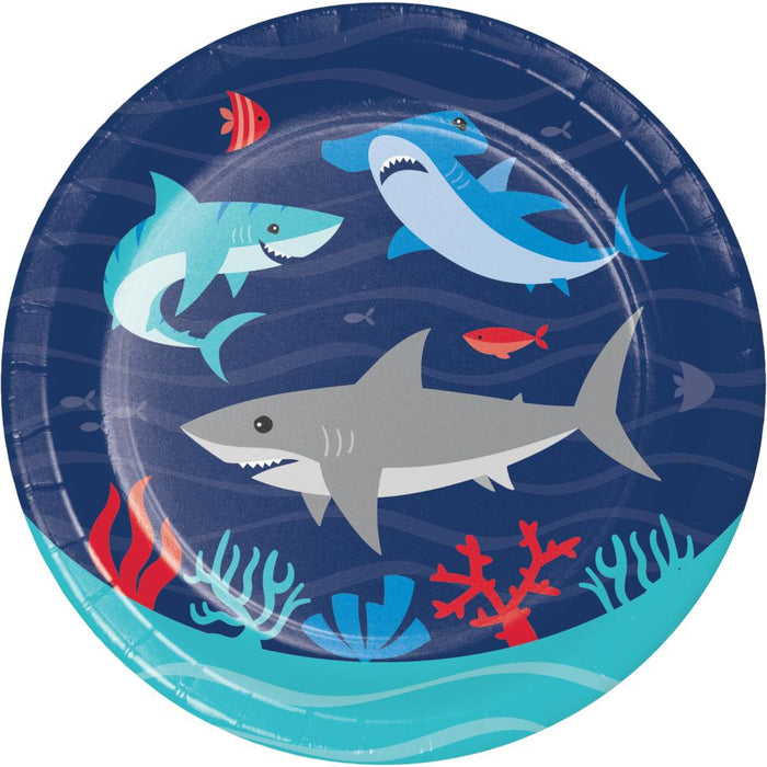 Bulk Shark Party Paper Dessert Plates (96 per Case)