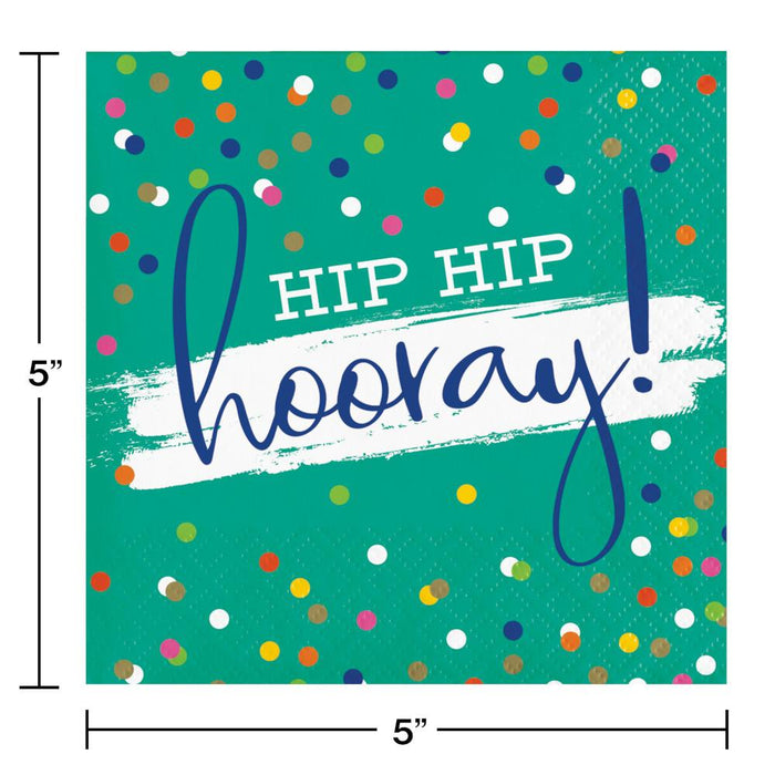 Bulk Festive Cake Hip Hip Hooray Beverage Napkins (192 per Case)