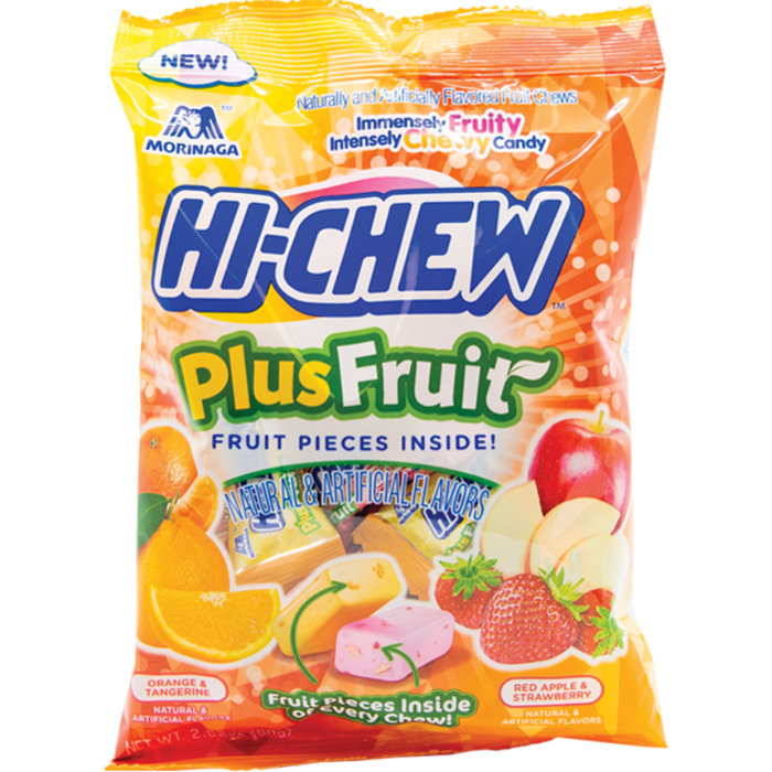 Morinaga Japan Hi Chew Plus Fruit Sunrise Mix Chewy Candy, Red Apple Strawberry and Orange Tangerine