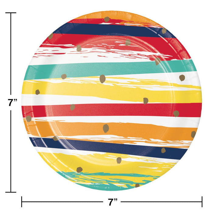 Bulk Birthday Stripes Paper Dessert Plates (96 per Case)