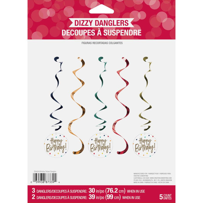 Bulk Birthday Stripes Dizzy Danglers (30 per Case)