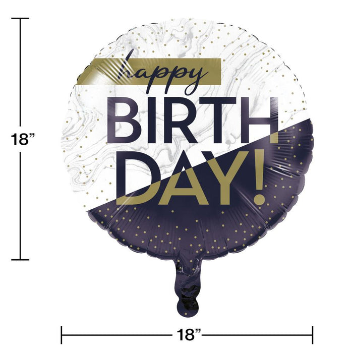 Bulk Navy and Gold Birthday Mylar Balloons (10 per Case)