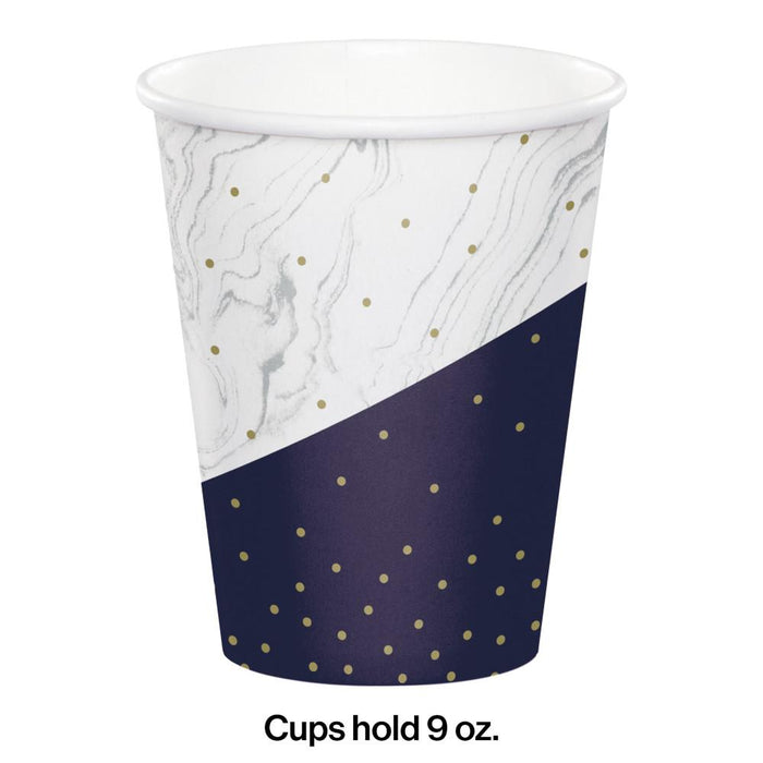 Bulk Navy and Gold Birthday Paper Cups (96 per Case)