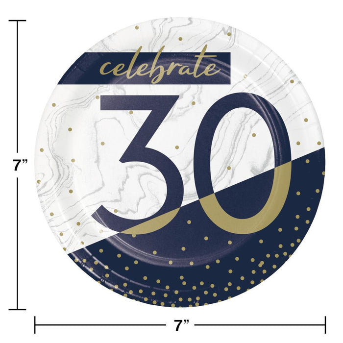 Bulk Navy and Gold 30th Birthday Paper Dessert Plates (96 per Case)