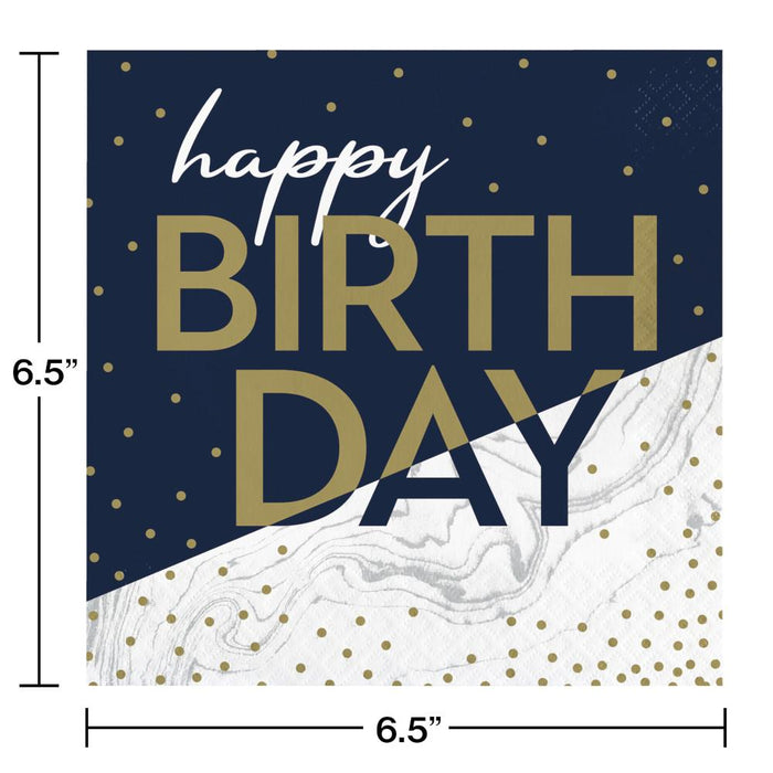 Bulk Navy and Gold Birthday Luncheon Napkins (192 per Case)