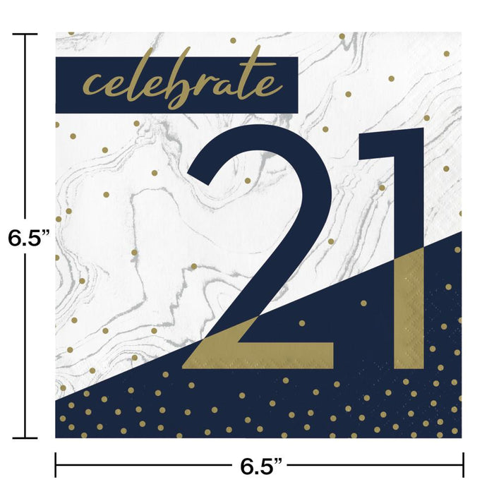 Bulk Navy and Gold 21st Birthday Luncheon Napkins (192 per Case)