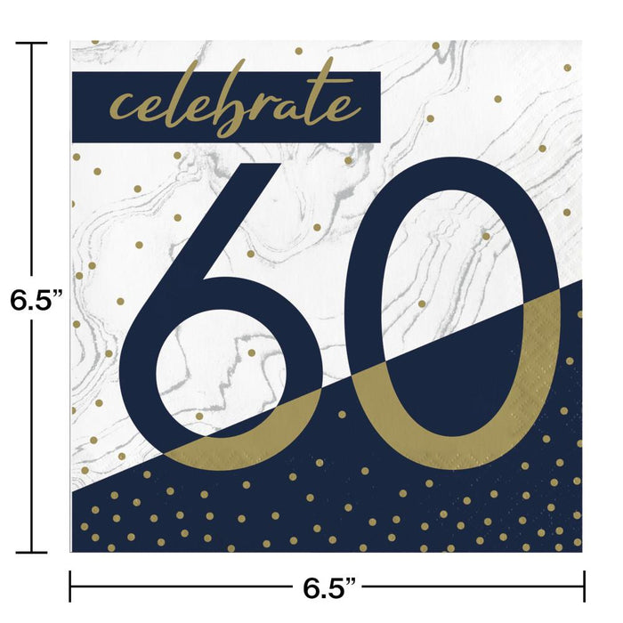 Bulk Navy and Gold 60th Birthday Luncheon Napkins (192 per Case)