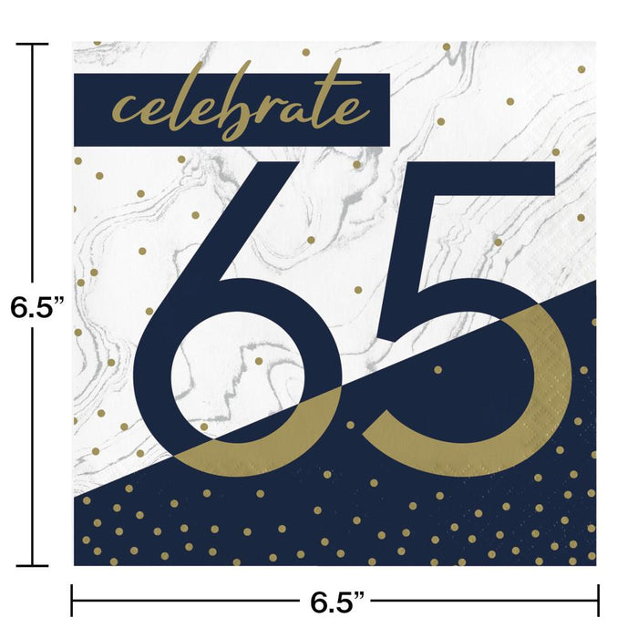 Bulk Navy and Gold 65th Birthday Luncheon Napkins (192 per Case)