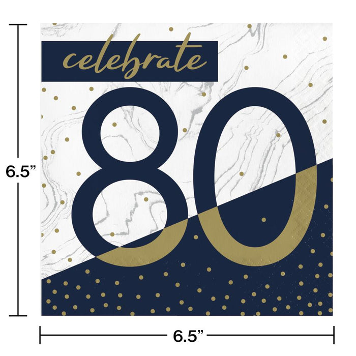 Bulk Navy and Gold 80th Birthday Luncheon Napkins (192 per Case)