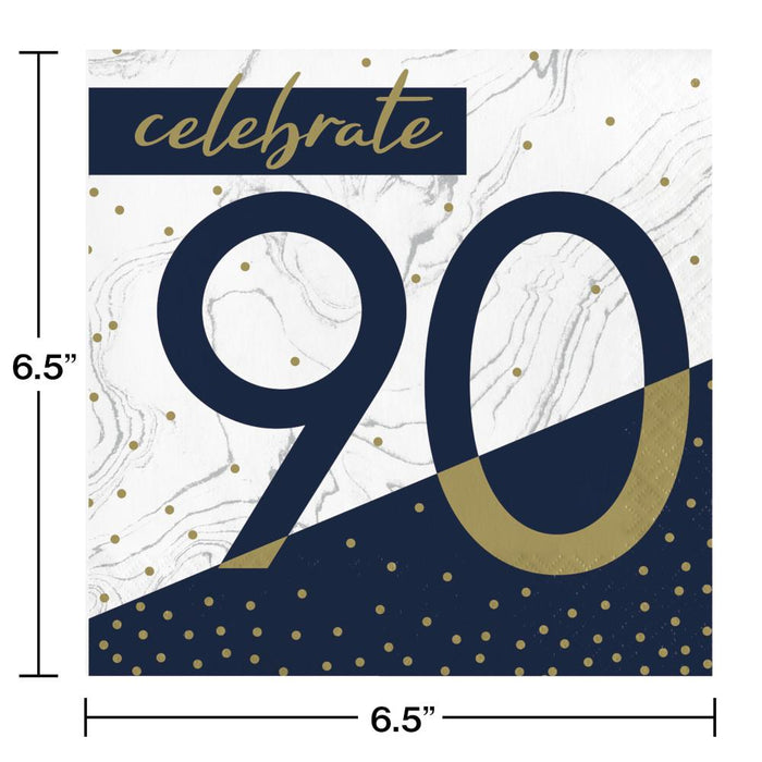 Bulk Navy and Gold 90th Birthday Luncheon Napkins (192 per Case)