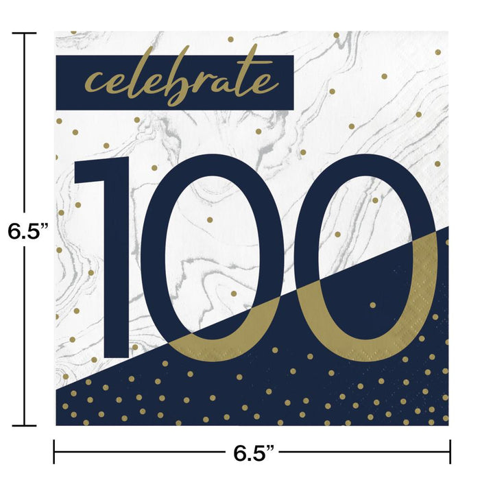 Bulk Navy and Gold 100th Birthday Luncheon Napkins (192 per Case)