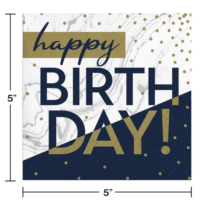 Bulk Navy and Gold Birthday Beverage Napkins (192 per Case)