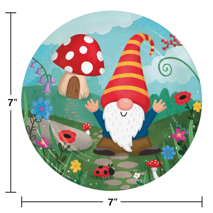 Bulk Party Gnomes Paper Dessert Plates (96 per Case)