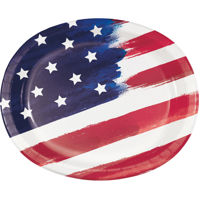 Bulk Painterly Patriotic Paper Oval Platter (96 per Case)