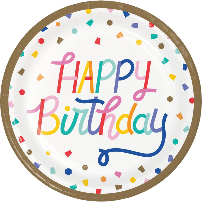 Bulk Birthday Confetti 8.75 Inch Paper Dinner Plate (96 per Case)