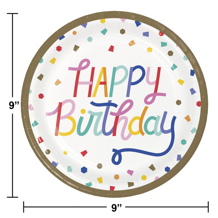 Bulk Birthday Confetti 8.75 Inch Paper Dinner Plate (96 per Case)