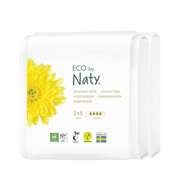 Eko By Naty Super Travel Sanitary Pads, 18 Packs of 10 Count